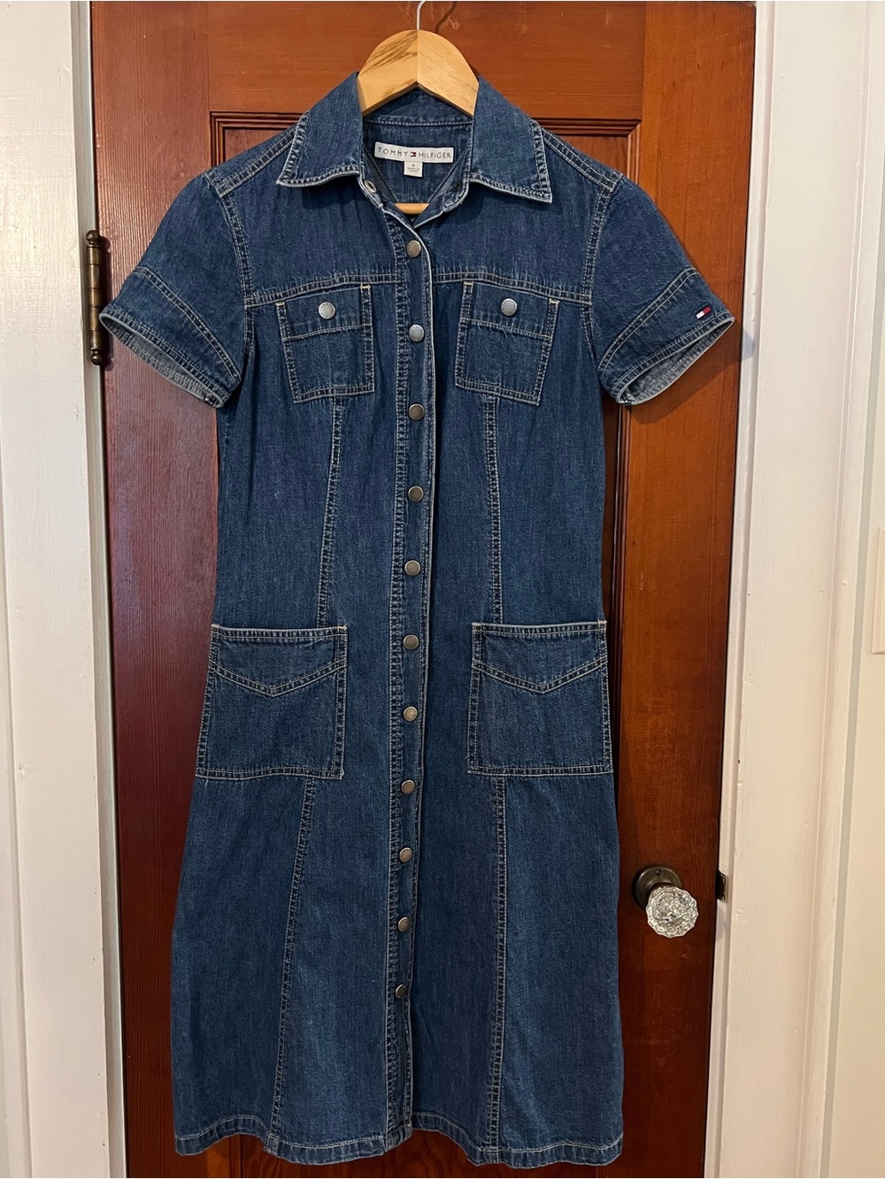 Vintage Tommy Hilfiger Y2K Denim Button Front Shirt Dress Size 2 - Picture 2 of 11